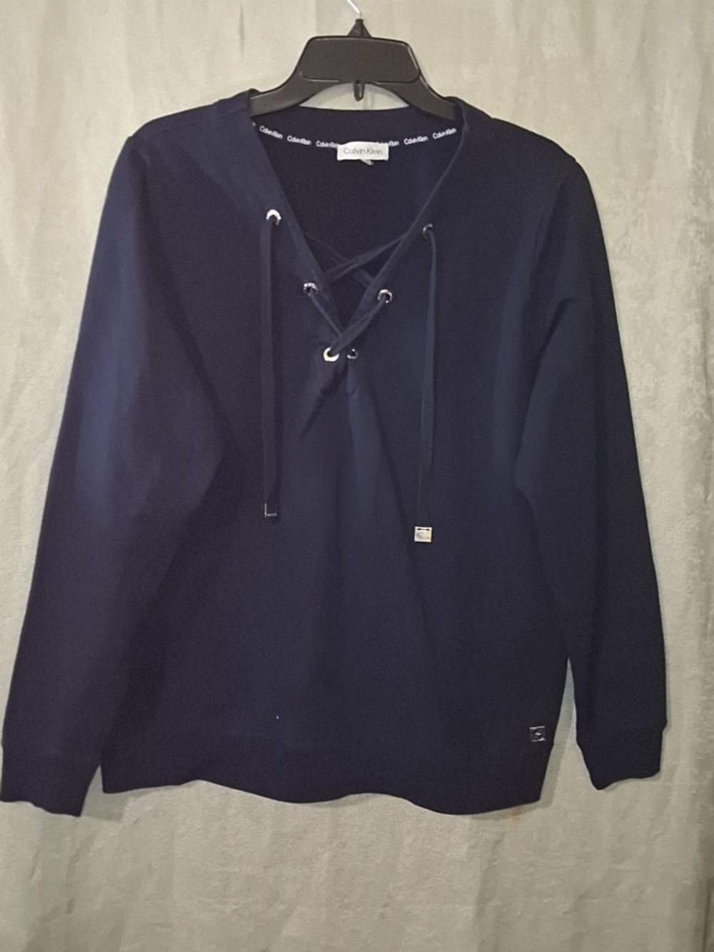 Calvin Klein Navy Lace-Up Pullover Sweatshirt